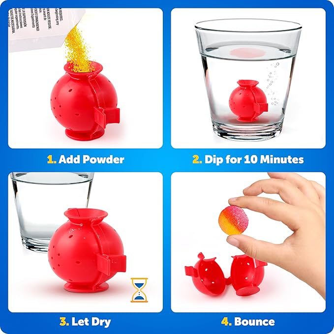 Bouncy Ball Science Kit - Make Up to 45 Glow in The Dark Bouncy Balls for Kids with 6 Colors & 5 Mold Shapes, DIY STEM Projects, Science Kit for Kids, Kids Science Projects, Ball Maker