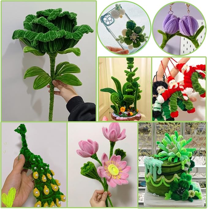 TOAOB 100pcs Pipe Cleaners Grass Green Pipe Cleaners Chenille Stems 6mm x 12 Inch Fuzzy Sticks Craft Supplies for Art DIY Crafts Decorations