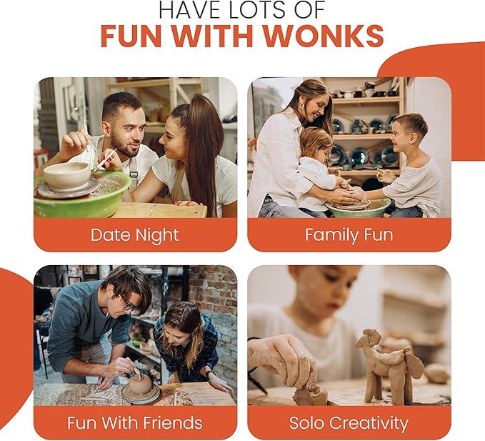 Wonks Air Dry Clay Pottery Kit for Adults & Kids - 30 Piece Kit - Acrylic Paint & Sculpting Tools Included - Carving Tools, Sponge & More - A Complete Beginners Pottery Set - 2KGs of Clay Included