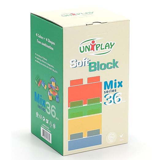 UNiPLAY Mix Soft Building Blocks - 36-Piece Set for Infant Early Learning, Cognitive Development, and Toddler Creative Play - Ages 3 Months+