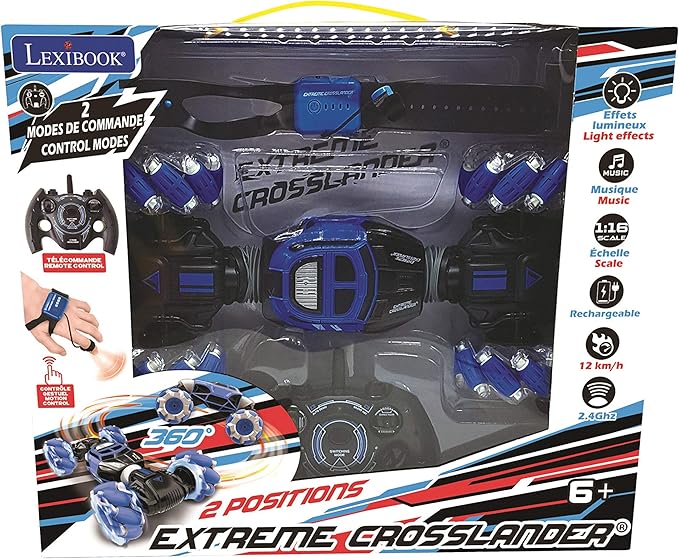 LEXiBOOK, Extreme Crosslander, Off-Road Remote Control car, up to 12km/h, Light Effects, Remote Control & Gesture Control Bracelet Included, Music, Rechargeable, RC50, Unisex Children