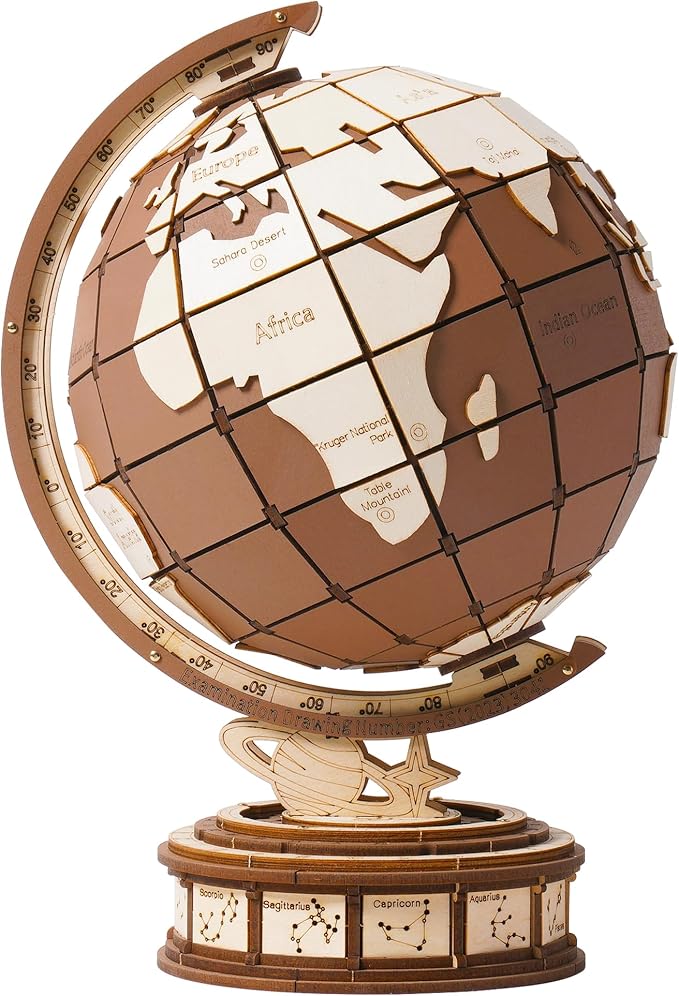 3D Puzzles Globe for Adults-Global Wonders, 3D Wooden Puzzles Model Building Creation Set for Adults, Home Decor/Creative Gifts/DIY Crafts for Teens (277PCS)