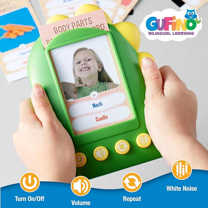 GUFINO Talking Flash Cards for Toddlers – 300 Fun and Interactive English & Spanish Flash Cards to Strengthen Cognitive Abilities & Boost Language Development – Learning Toys for Quality Family Time