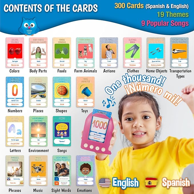 GUFINO Learning Toys for Toddlers 1-3 – Pink Bilingual Toys in Spanish and English with Sight Words Flash Cards 1st Grade and Older – Juguetes para Niñas de 3 Años. Early Language Development
