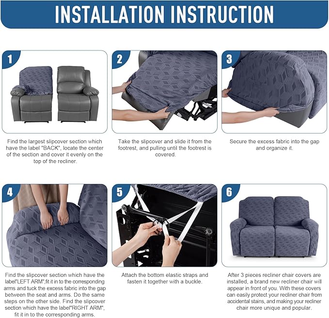 TAOCOCO Recliner Loveseat Cover, Stretch Jacquard Reclining Loveseat Cover Furniture Protector Sofa Slipcovers 2 Seat Recliner Covers with Elastic Bottom for Kids, Pets (Grey)