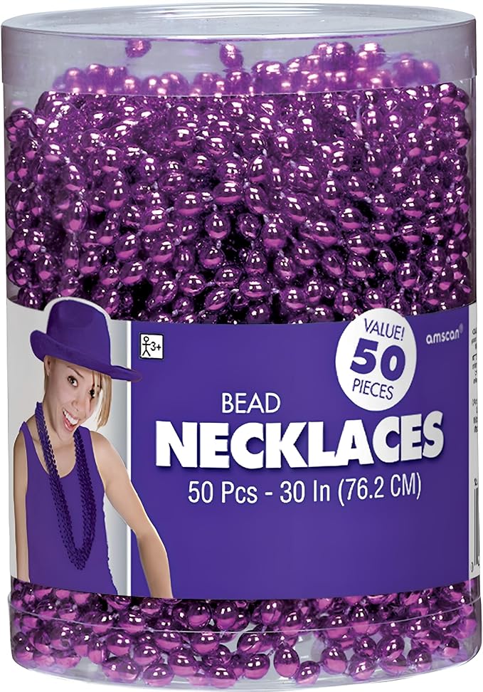 Sparkling Purple Metallic Oval Bead Party Necklaces (50 Pcs.) - 30" - Elegant & Vibrant Accessories - Perfect for Any Occasion