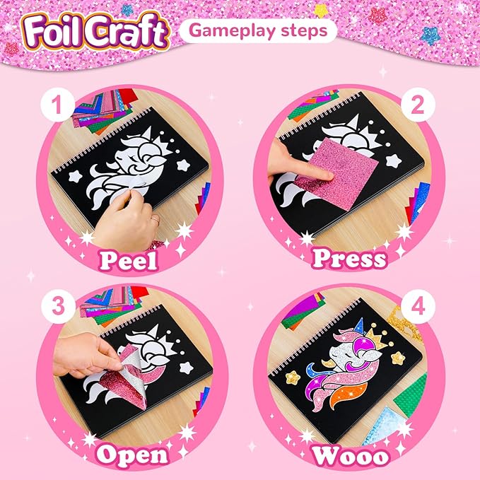 Syahro Art Craft Activity for Kids: Foil Funny Princess, Unicorn and Mermaid Carefree Creative Travel Set, Idea for 3 4 5 6 7 8 9 Year Old Girls,Art Travel Toy Suitable for Girls