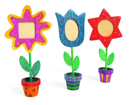 Colorations Wooden Flower Pot Picture Frames, Great Craft Project for Kids, Create a Keepsake, 12 Frames, Ideal Mothers Day or Fathers Day Gift, Birthday or Holiday, Personalize & Individually Decorate