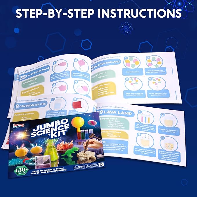 Klever Kits Jumbo Science Kits- 130+ Experiments Educational Toys, STEM Activities with Growing Crystal Tree, Fruit Circuits and Chemistry Set, Christmas Birthday Gifts for Kids