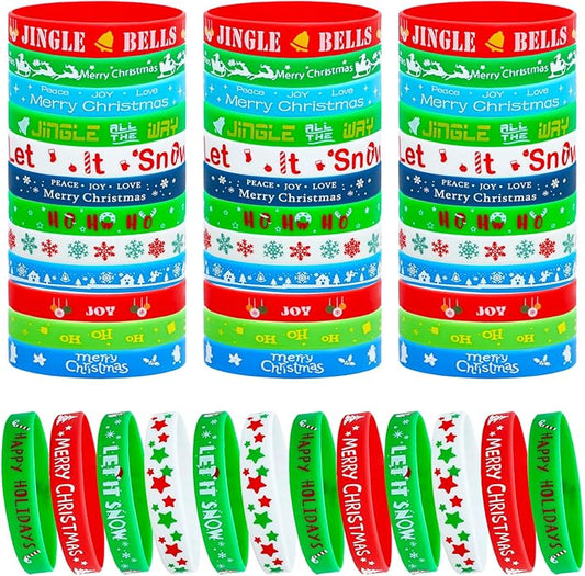 SOTOGO 48 Pieces Bracelets Multicolor Silicone Stretch Wristbands for Christmas Birthday Party Supplies