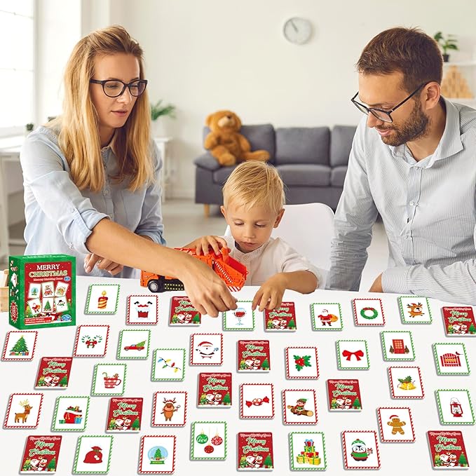 gisgfim 50 Pairs Memory Matching Game Merry Christmas Concentration Memory Games for Kids Educational Ages 3-8 A Fun & Fast Christmas Winter Theme Memory Matching Games