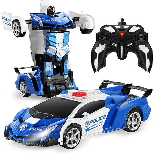 FIGROL Remote Control Car|Transformable Robot RC Car|2.4Ghz 1:18 Scale Model Police Car with One Button Deformation|360 Degree Rotation Drifting for Children