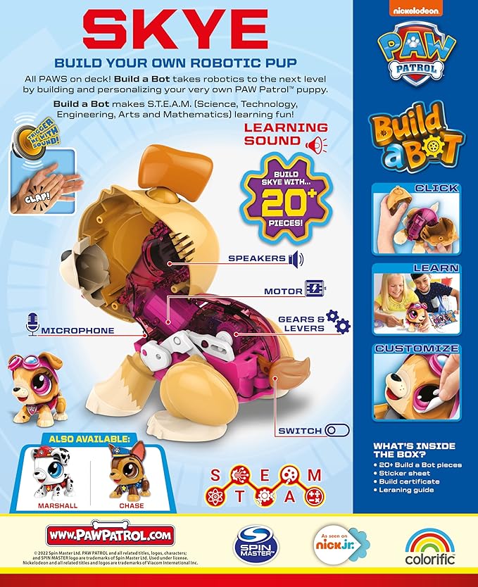 Build a Bot Paw Patrol Skye - Build Your Own Robotic Pet with 20+ Pieces with 1 Sticker Sheet - Ages 3-10