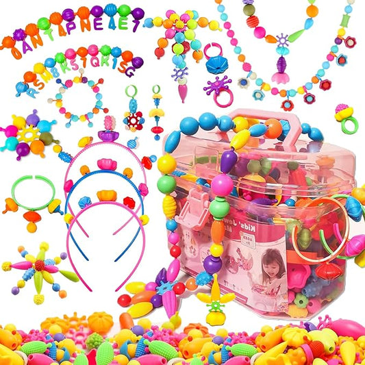 Arthopt Pop Beads, Jewelry Making Kit with 700+pcs DIY Beads, Arts and Crafts for Kids 3 4 5 6 7 8 Years Old, Snap Beads Bracelets Necklace Ring Toy Set Birthday Gift for Girls