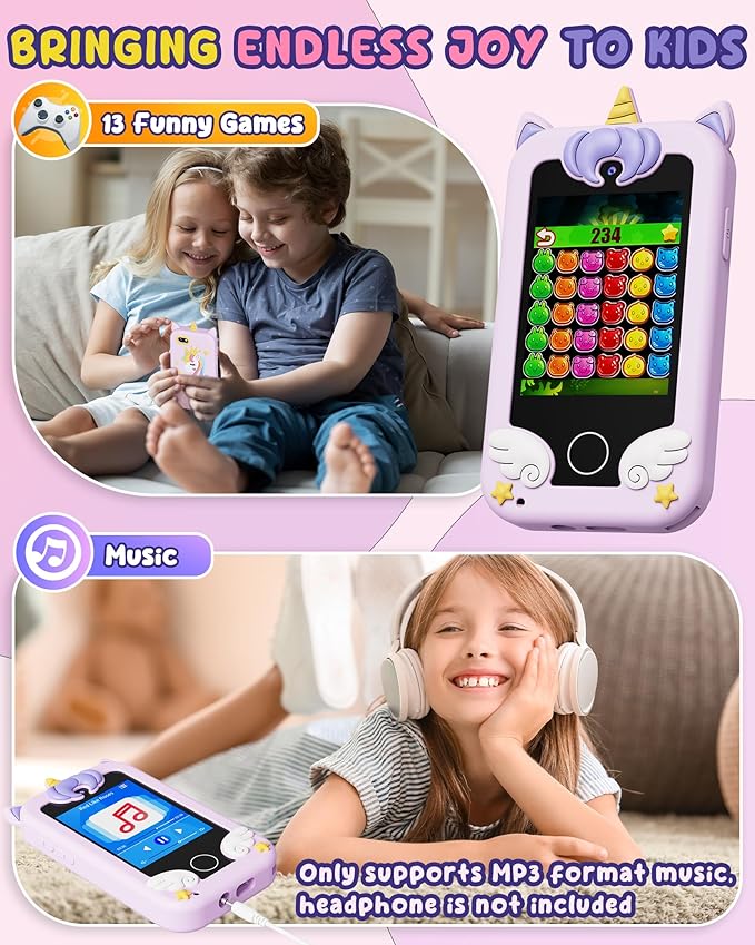 UCIDCI Kids Smart Phone Toys for Girls Ages 3-7 with Dual Camera - Toddler Phone Toys with Learning Games, Travel Toys with MP3 Music Player for Christmas, Birthday Gifts for 3 4 5 6 7 Year Old Boys