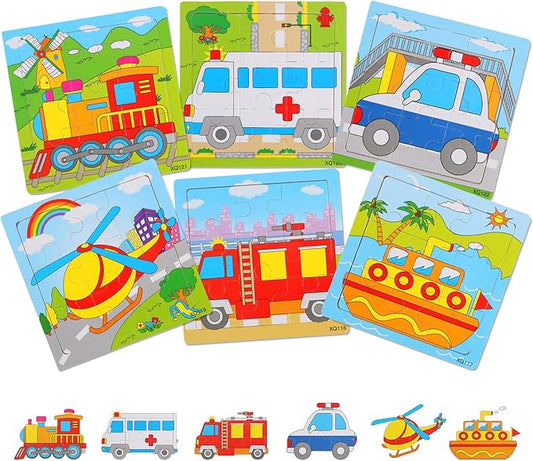 Wooden Toddler Puzzles 2-5 Years - Set of 6 | Preschool Educational Toy with 9 Pieces Each | Fun Animal Jigsaw Puzzle Gift for Boys and Girls