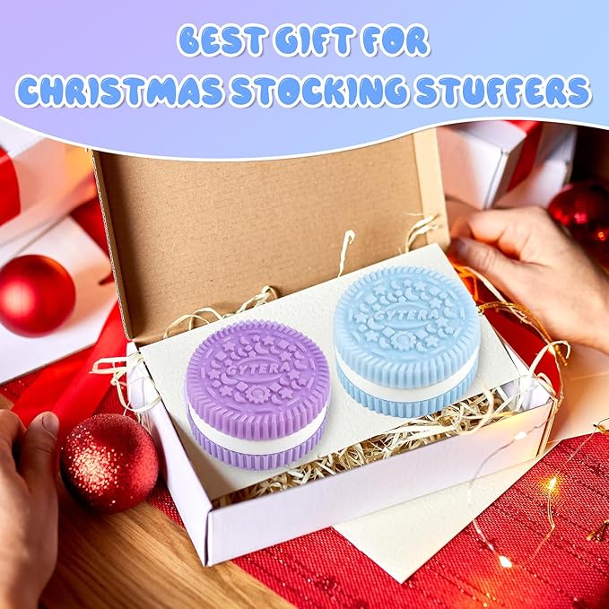 Gytera Sticky Cookie Squishies Fidget Toys Adults, Squeeze Toys Fidget Toys for Autism, Stress Balls for Adults Fidgets Birthday Easter Basket Stuffers(2 Pack Green Purple)