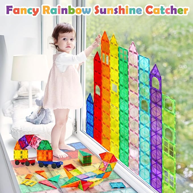 Magnetic Building Tiles for Kids, 100 PCS Magnetic Blocks with Storage Bag, Magnet Tiles STEM Educational Stacking Toys Gift for Toddler Ages 3 4 5 6 7 8 9