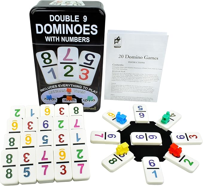 Queensell Large Double Nine Dominoes Set - Mexican Train Dominoes Set - Double 9 Dominos - Best for 2-6 Players