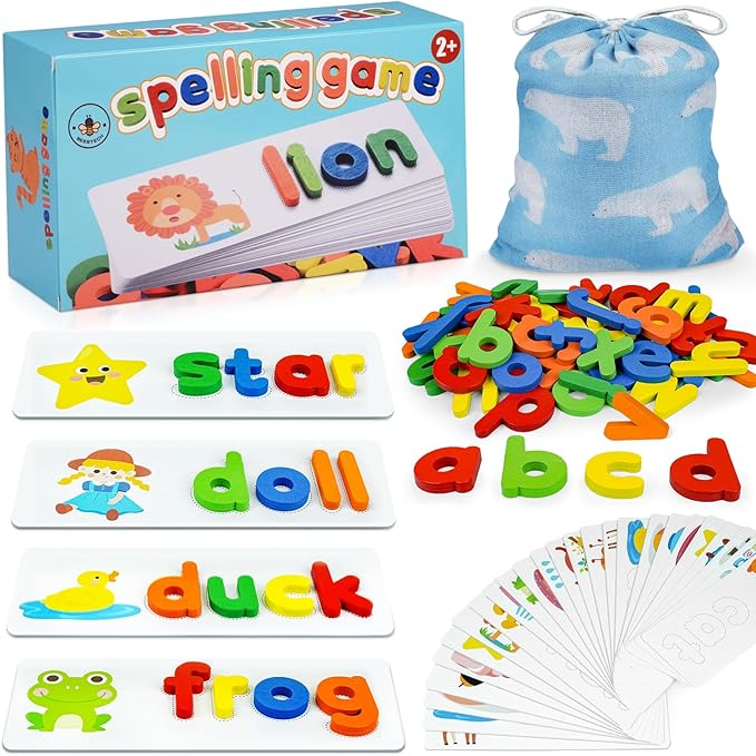 BEESTECH Spelling Matching Letter Games, Educational Learning Toys for Toddlers 2, 3, 4 Years Old, Preschool Learning Toys Activities, Alphabet Montessori Toys for 2,3,4 Year Old Boys, Girls