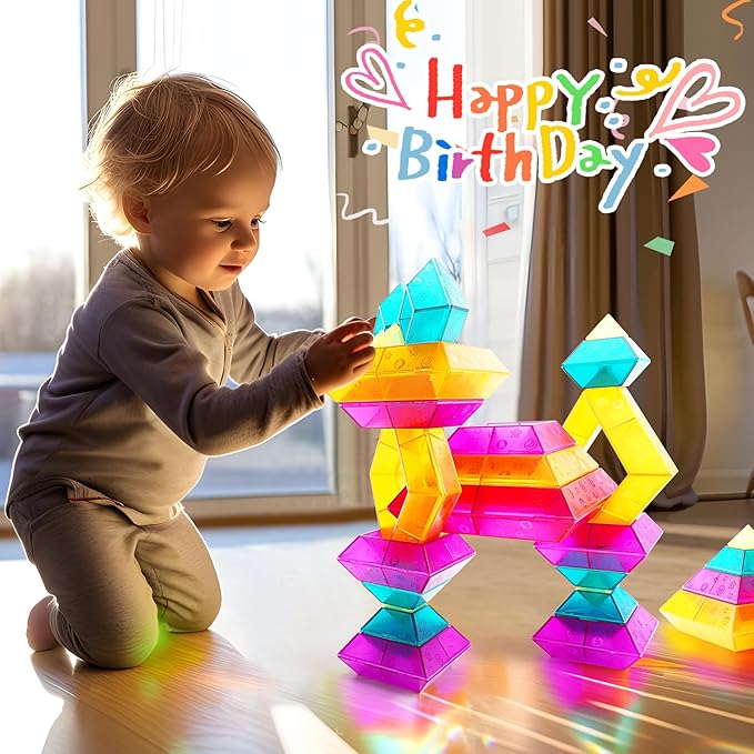 Building Block Sets for Toddlers 2 3 4 5 6 Year Old | 30 Pcs Pyramid Stacking Blocks Toys for Boys Girls | STEM Preschool Educational Light Table Toys Gifts for Toddlers Kids Age 2-4 3-5