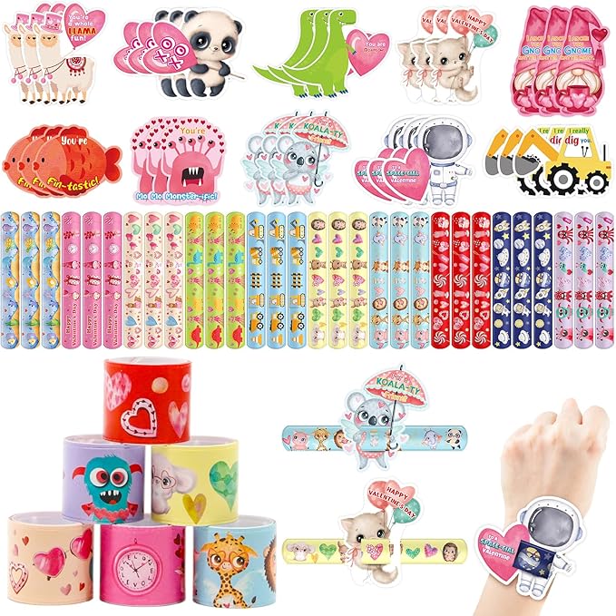 ceiba tree 30Pcs Valentine's Day Slap Bracelets with Cards Gifts for Kids Valentines School Classroom Class Classmates Exchange Prizes Party Favors Goodie Bag Stuffers