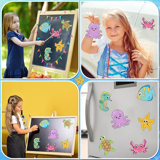 24 Sets Ocean Animal Sand Art Kits for Kids Magnet Craft DIY Summer Sea Animals Craft with Eyes Sand Art Painting Magnet Ornaments for Fun Home School Classroom Activities Party Favors