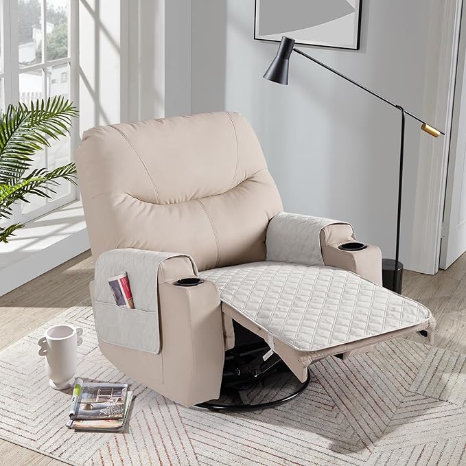 Ruaozz Waterproof Recliner Chair Covers Non Slip Chair Covers Recliner Seat Cover with Arms Washable Recliner Covers for Reclining Chair with Pocket, Covers for Recliner Chair (Beige, Small-22'')