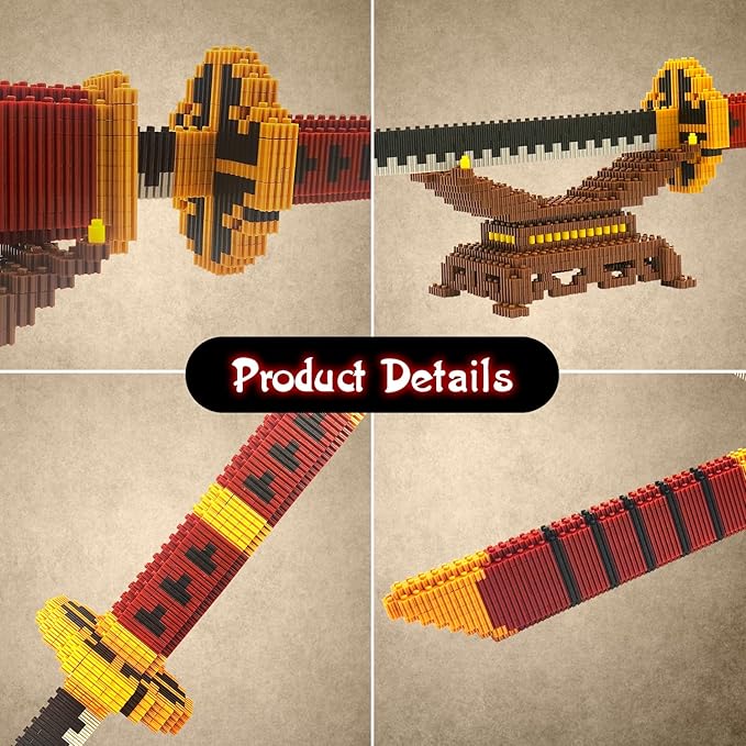 Cosplay Anime Swords Building Blocks, 22.8in One Piece Yamato Roronoa Zoro Katana Sword Building Set with Scabbard & Stand, Demon Slayer Samurai for Kid(1000+PCS)