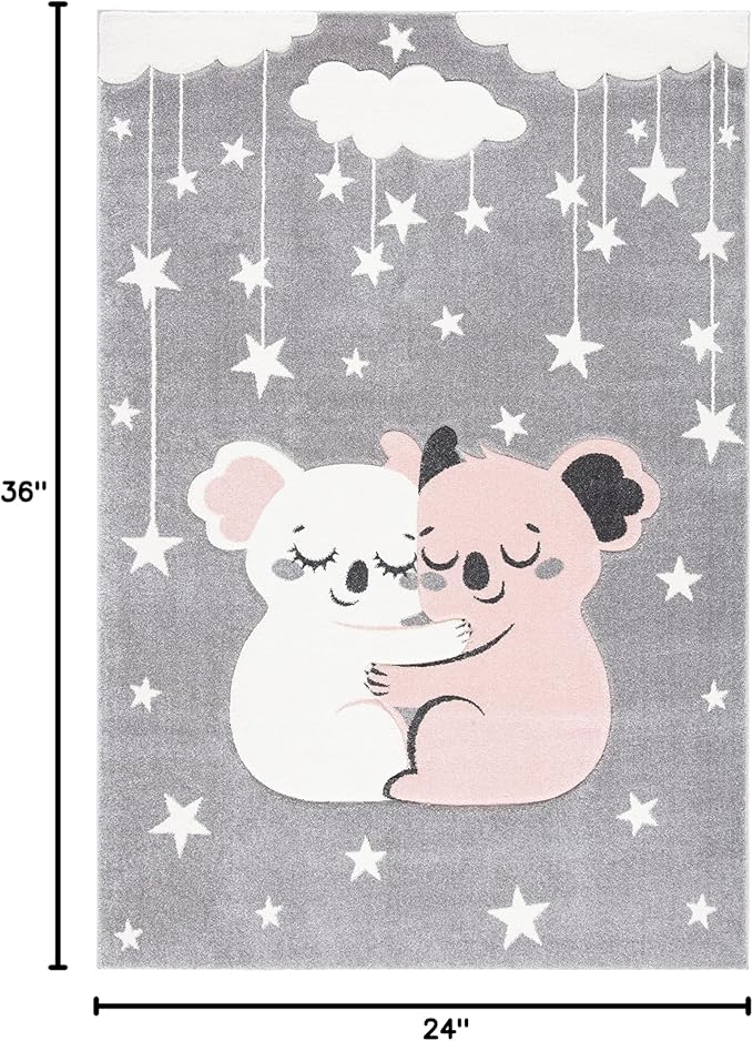 SAFAVIEH Carousel Kids Collection Accent Rug - 2' x 3', Grey & Ivory, Koala Design, Non-Shedding & Easy Care, Ideal for High Traffic Areas for Boys & Girls in Playroom, Nursery, Bedroom (CRK195F)