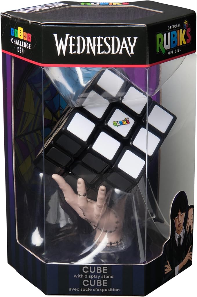 Rubik’s Cube, Wednesday Cube, Greyscale Wednesday Collectible & Desk Décor, Problem-Solving Brain Teaser, Color-Matching Puzzle, Fidget Toy & Sensory Puzzle for Adults, Teens & Kids, for Ages 8 & Up