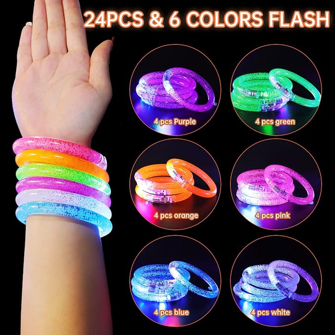 Visen 24 Pack Glow Sticks Bracelets,6 Color LED Bracelets,Light Up Bracelets Toys,Glow In The Dark Party Supplies for Adults,Neon Rave Party Favors for Concert Birthday Carnival Parties Night Events