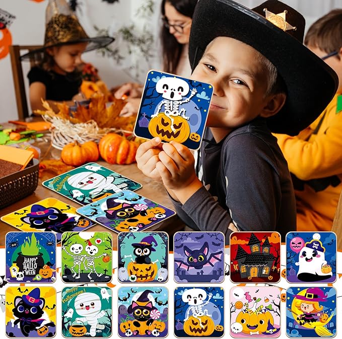 12 Pack Halloween Wooden Puzzles for Toddlers Halloween Puzzles Coloring Craft Kits for Kids Boys Girls Montessori Toys Halloween Party Favors Treat Bag Gifts Educational Learning Jigsaw Puzzle