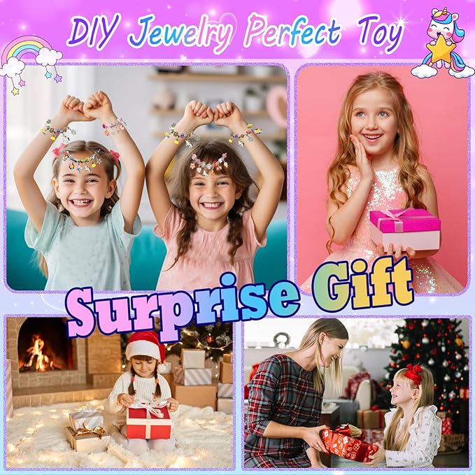 Charm Bracelet Making Kit for Girls 8-12, DIY Bead Jewelry Making Kit with Box, Arts and Crafts for Kids 6-8 Gifts for Girl Toys Age 6 7 8 9 10 11 12 Festival Birthday