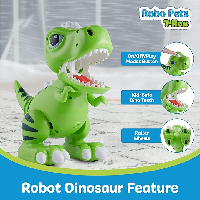 Robo Pets T-Rex Dinosaur Toy for Boys and Girls - Remote Control Robot Toy with LED Light Eyes, Interactive Hand Motion Gestures, STEM Toy Program Treats, Walking and Dancing Robot Dinosaur Kids Toy