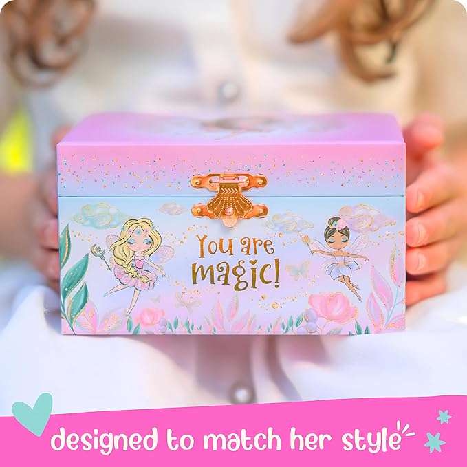 Giggle & Honey Musical Fairy Jewelry Box for Girls - Kids Music Box with Spinning Fairy and Mirror, Princess Birthday Gifts for Little Girls, Childrens Jewelry Boxes for Ages 3-10 - 6 x 4.7 x 3.5 in