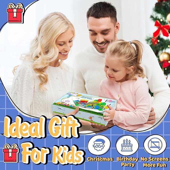 Magnetic Tiles - Road Set, Magnetic Building Blocks, Preschool Montessori Toys Gift for 3+ Year Old Boys and Girls, Sensory Travel Toys for Kids Aged 3-5 and 4-8, Ideal for Toddler with Autism