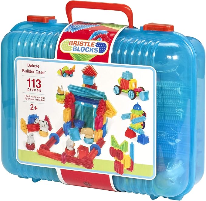 Battat- Bristle Blocks- STEM Interlocking Building Blocks- 113 pc Playset- Reusable Storage Case- Developmental Toys for Toddlers & Kids- Deluxe Builder Case- 2 Years +