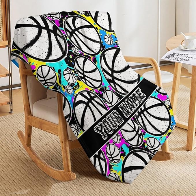 Custom Basketball Blanket - Soft Flannel Sports Basketball Blankets for Girls Boys Kids Basketball Lovers - Warm Basketball Throw Blankets for All Season Lap, Chair, Sofa - 50"x40"