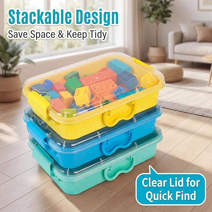 Carolart 3 Pack, Empty Sensory Bin, Wheat Straw Material,13.5 Inch Storage Container, Portable Plastic Storage Bins, Stackable Play Tray for toys,arts,crafts and sand.