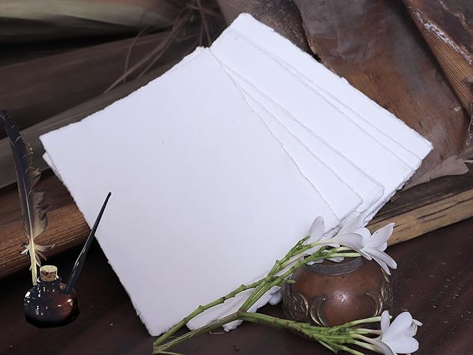 50 Pack Cotton Watercolor Paper with Deckle Edge 200 GSM Rough Textured Watercolor Paper for Writing