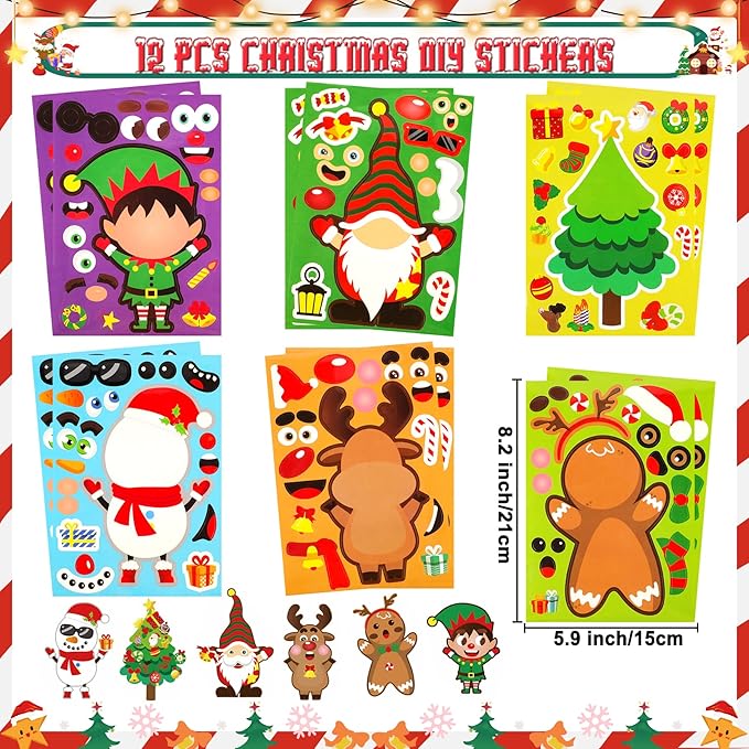 Christmas Party Favors 87 PCS Christmas Squishy Toys Slap Bracelets LED Rings Plastic Stamps Silicone Bracelets DIY Stickers Gift Bags for Kids Christmas Party Gift Exchange Goodie Bags Fillers