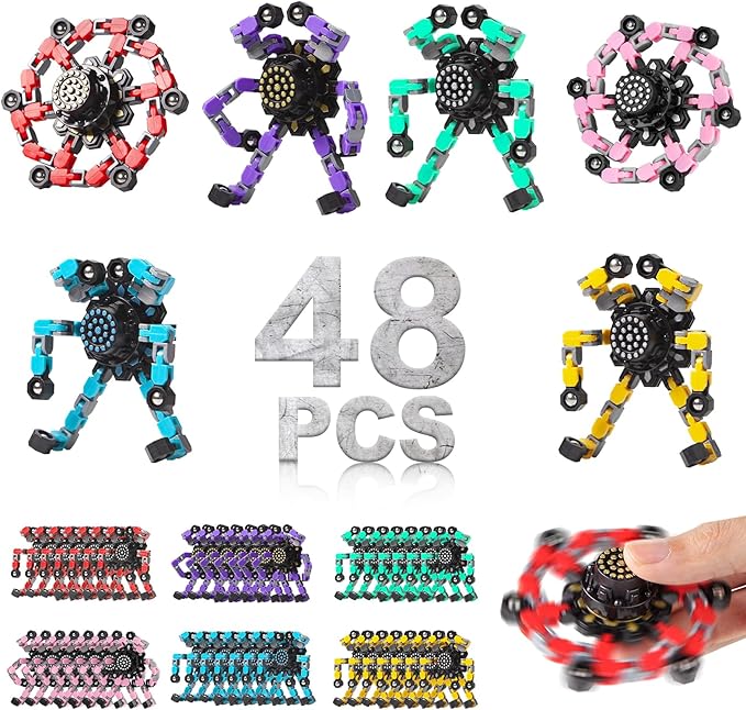 Transformable Fidget Spinners for Kids and Adults Stress Relief Sensory Toys for Boys and Girls Fingertip Gyros for ADHD Autism for Kids (Fidget Toys 48pc)