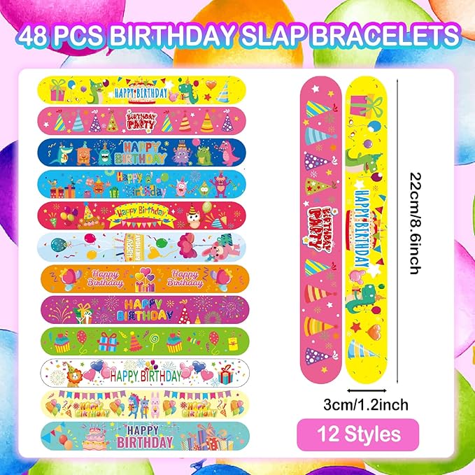 Viicoor Birthday 48PCS Slap Bracelets Snap Bracelet Wrisrtband for Party Favors Basket Bag Filler School Prizes Exchanging Gifts