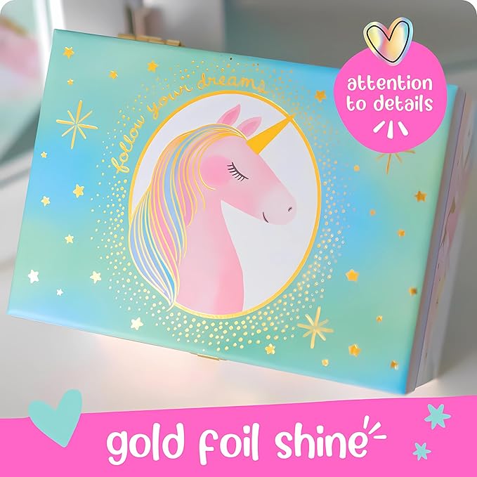 Musical Unicorn Jewelry Box for Girls - Kids Music Box with Spinning Unicorn, Unicorn Birthday Gifts for Little Girls, Jewelry Boxes, 6.8 x 5.3 x 6 in - Ages 3-10