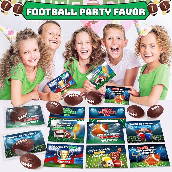 Valentines Day Gifts for Kids, 30 Pack Mini Sports Soccer Football Stress Ball with Valentines Day Cards for Kid Classroom Exchange, School Toddler Party Favor, Class Boy Girl Valentine Day Gift