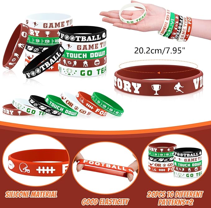 110 Pcs Football Party Favors Drawstring Backpack with Keychains Silicone Bracelets Stickers for Sports Birthday Supplies Goodie Bags Football Themed Presents