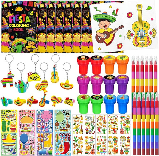 72 Pieces Mexican Party Favors Coloring Books with Crayons Set,Fiesta Party Pinatas Goodie Bag Fillers, Cinco de Mayo Party Supplies Craft DIY Kit Face Stickers Tattoo for Taco Party Day of the Dead