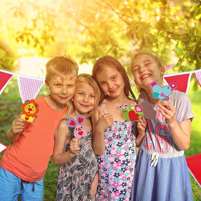 30 Set Valentine's Day Craft Kit Pink Heart DIY Craft Make Your Own Painting Suncatcher Ornaments for Valentine Art Painting Activity