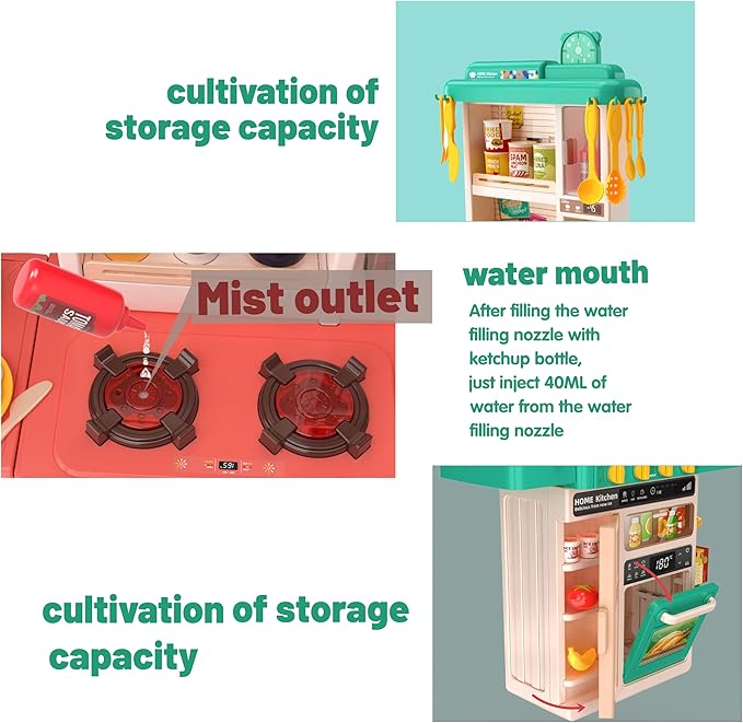Kids Kitchen Play Set,Interactive Kids Kitchen Play Set with 50Pcs of Pretend Kitchen Toys,Realistic Sound Effects,and Simulated Functionality - Suitable for Toddlers Aged 2-12 Years (Green)